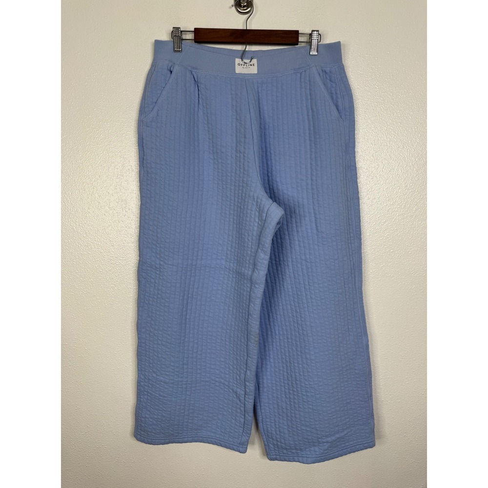 Offline by Aerie Quilted Wide Leg Lounge Pants Light Blue Size L Short